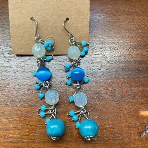 Bundle 3 for $12.  Blue Beaded Dangle Earrings